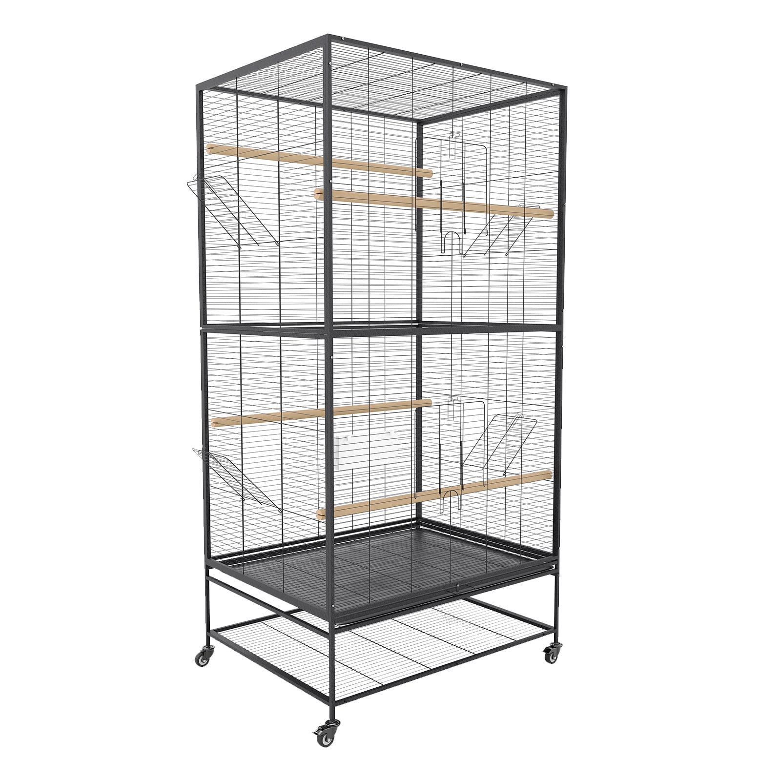 GarveeLife 66 Inch Large Bird Cage, Rolling Parrot Cage with Removable Tray, for Cockatiels, African Grey, Quaker, Parakeets, Conures, Pigeons, Jaulas Para Pájaros Black