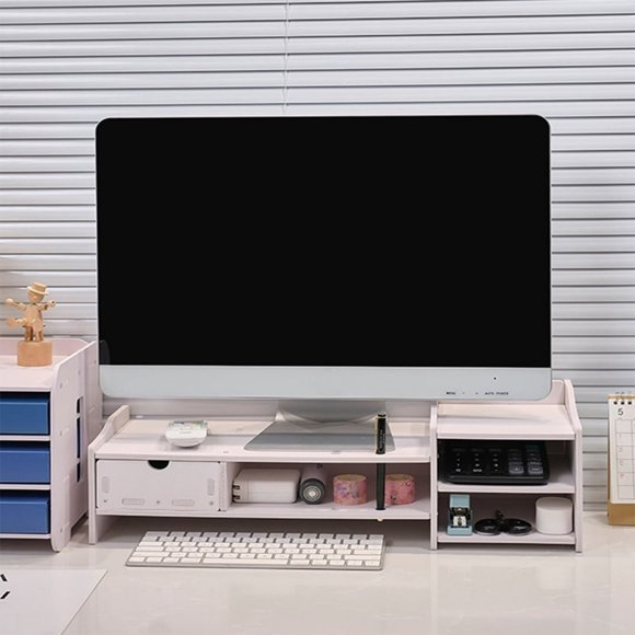 HLONK Kabuer Office Wood Desk Organizer  Top Monitor Stand Riser  Multifunctional Storage Desktop Shelf