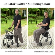 Naipo Rolling Walkers for Seniors, Foldable Rollator Walker with Seat and 6 inch Wheels, gift for seniors, 300 lb Capacity, Aluminum Frame, Gray