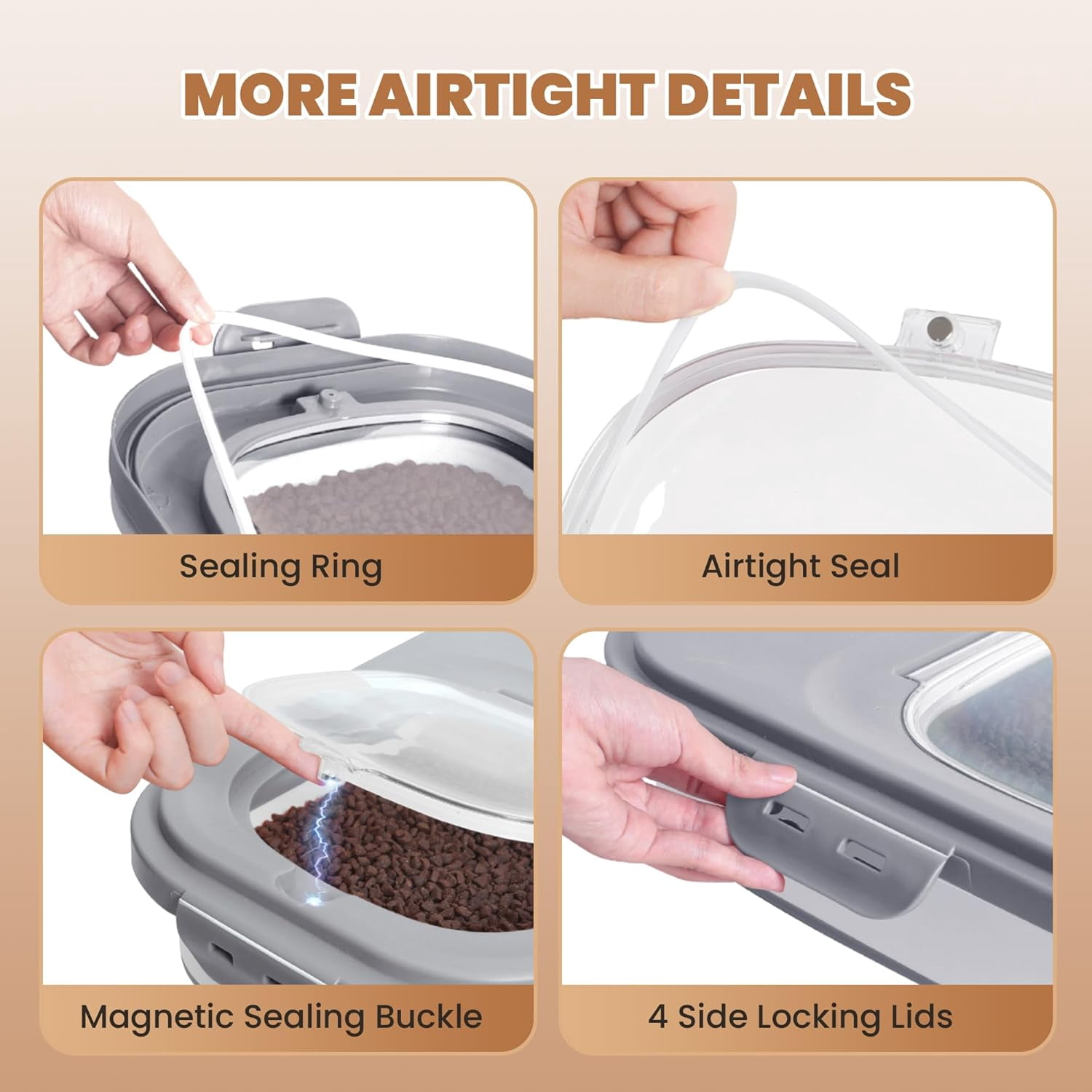 Sealable Plastic 10-15 Lbs Dog Pet Cat Bird Seed Kitchen Pantry Holder Bin Bucket with Rolling Wheel,Collapsible Dog Food Storage Container, Airtight 20-25 Lbs Rice Cereal Flour Sugar Containers