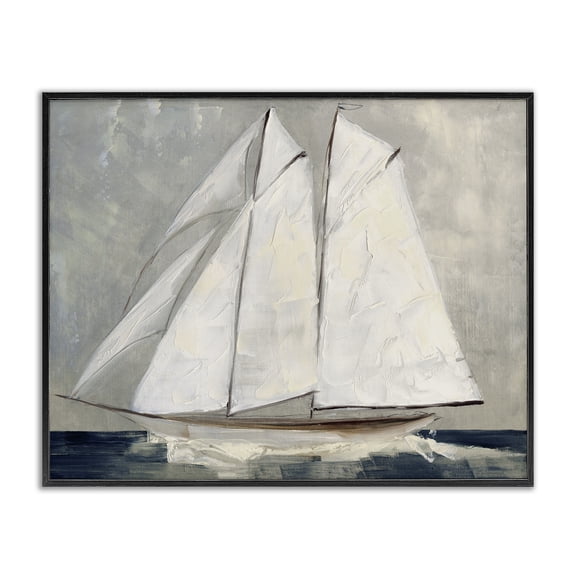 Stupell Industries Transitional Nautical Sailboat Dark Ocean Water Black Framed Giclee Art, 20 x 16, by Sally Swatland
