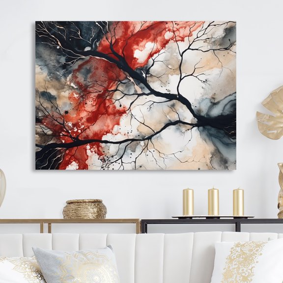 Designart "Captivating Liquid Ink in Red and Black" Modern Geometric Metal Wall Decor