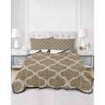 thumbnail image 2 of Twin XL Quilt Bedding Set, Brown Moroccan Reversible Summer Quilt 3 Pieces, Morocco Retro Abstract Quatrefoil Plaid Lightweight Bedspreads Coverlets with 2 Pillow Shams for All Seasons, 2 of 5