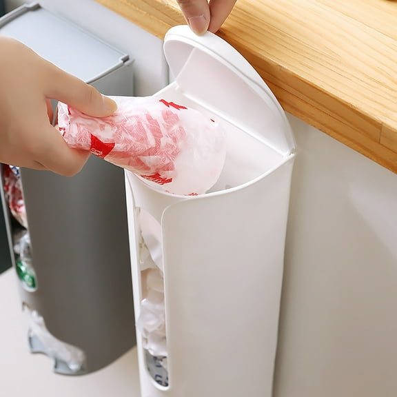 Grocery Bag Holder,Trash Bag Dispenser,Kitchen Plastic Bag Holder,Wall Mount Garbage Storage Bag Dispenser Hanging Trash Can with Cover for Plastic Bags(White 13*4in)from ANMUYUM