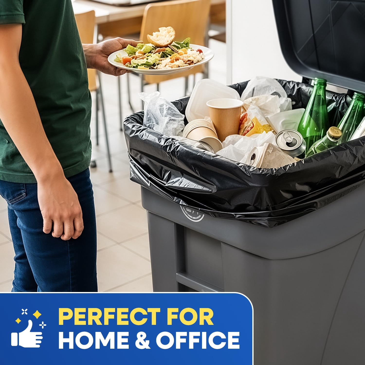 (100 Pack) 55-60 Gallon Trash Bags, 2 Mil, Heavy Duty, Fit Rubbermaid Brute Rollout, Round and Square 32-55 gal Trash Cans, 43" x 47" Large Durable Garbage Trash Can Liners, Bulk (2 Mil Black)