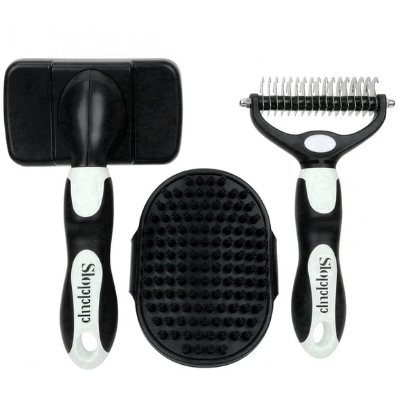 3-Piece Pet Grooming Set, Slicker Brush & Dematting Comb for Dogs and Cats
