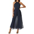 thumbnail image 2 of INSPIRAR CHIC Mono Elegante de Mujer con Cuello Halter Sin Mangas Mono Formal de Pierna Ancha XS Azul Oscuro, 2 of 6