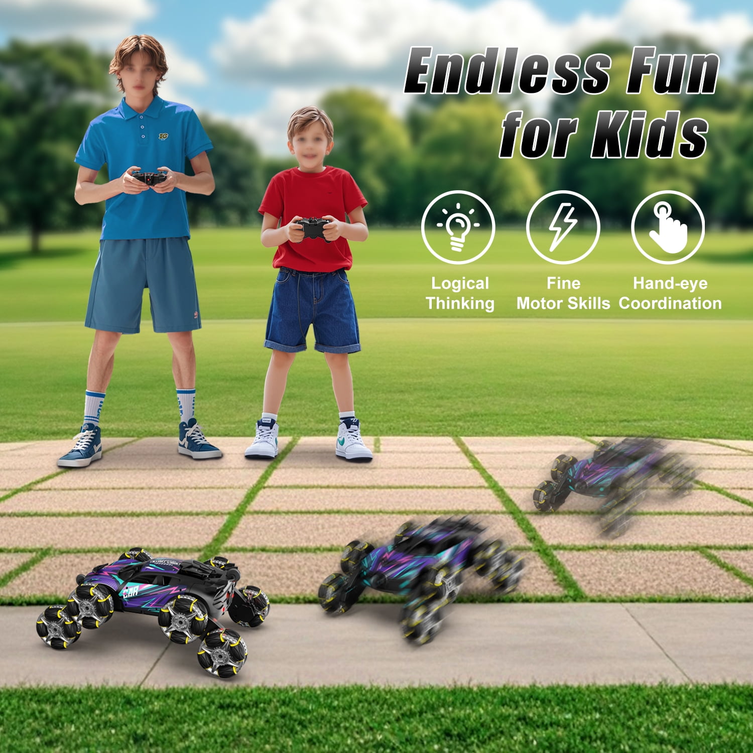 Remote Control Cars, 8WD RC Cars Toys for 7 8 9 10 11 12 Year Old Boys Toy, 2.4Ghz Fast Stunt, Transform Drift Stunt Cars for Age 8-12 Outdoor Toys, w/Light & Smoke, Perfect Birthday Gift