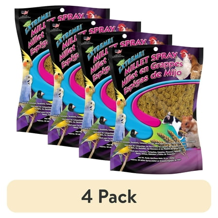 (4 pack) F.M. Brown's Extreme Spray Millet Treat 16 Oz For Parakeets, Cockatiels, and Finches
