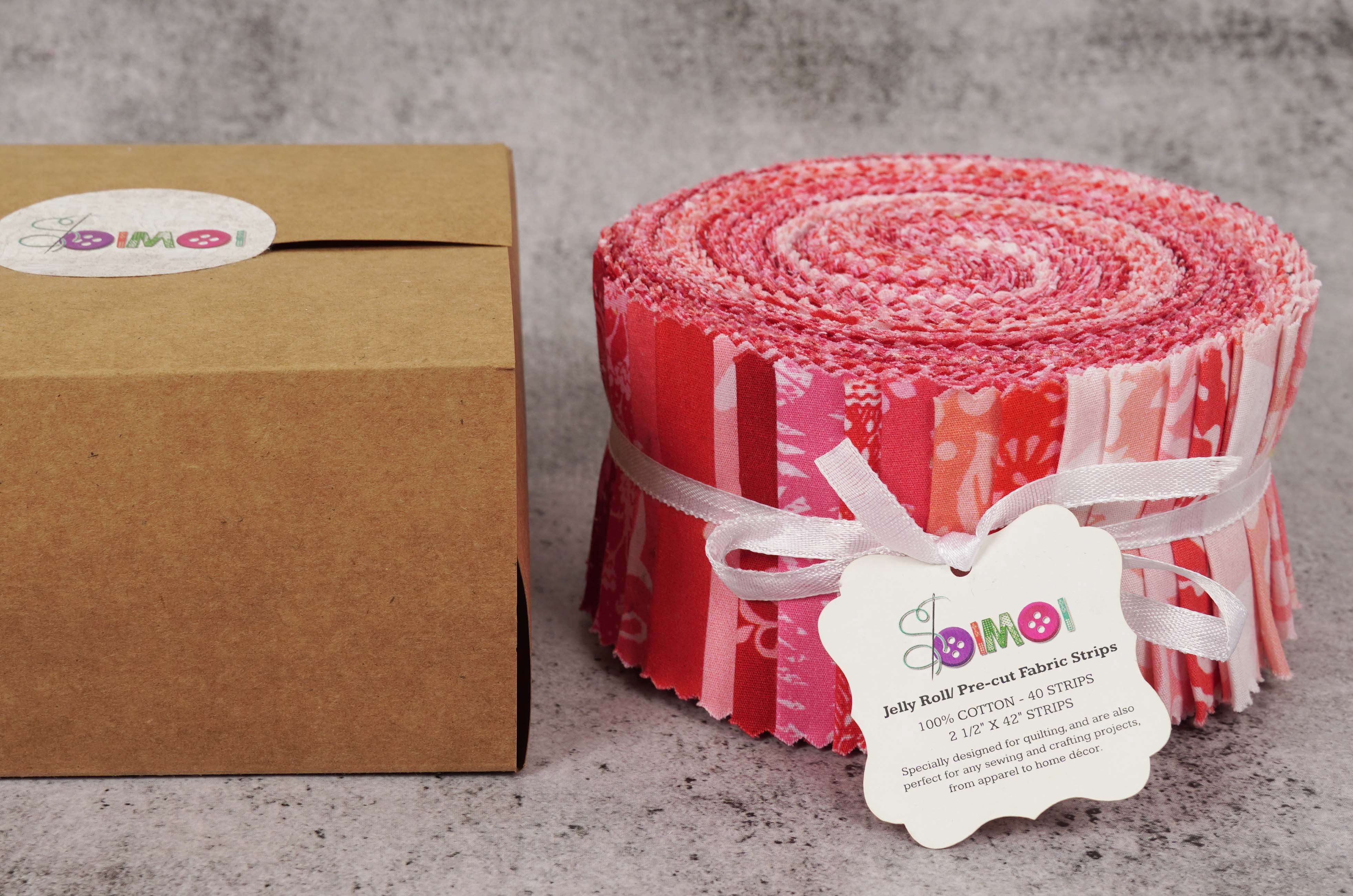 Soimoi 40Pcs Asian Block Print Cotton Precut Fabrics For Quilting Craft Strips 2.5x42inches Jelly Roll - Pink