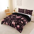 thumbnail image 2 of Homewish Halloween Skull Duvet Cover Queen,Grunge Romantic Flowers Queen Bedding,Pink,Black Reversible,3 Pieces,1 Duvet Cover and 2 Pillowcases, 2 of 6