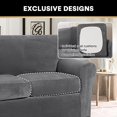 thumbnail image 4 of Real Velvet Stretch Chair Covers 2 Piece Armchair Cover Slipcovers - Include Base Cover and Cushion Cover - Sofa Covers Couch Covers 1 Seater Chair Slip Cover, Feature Thick Soft Velour, Gre, 4 of 6