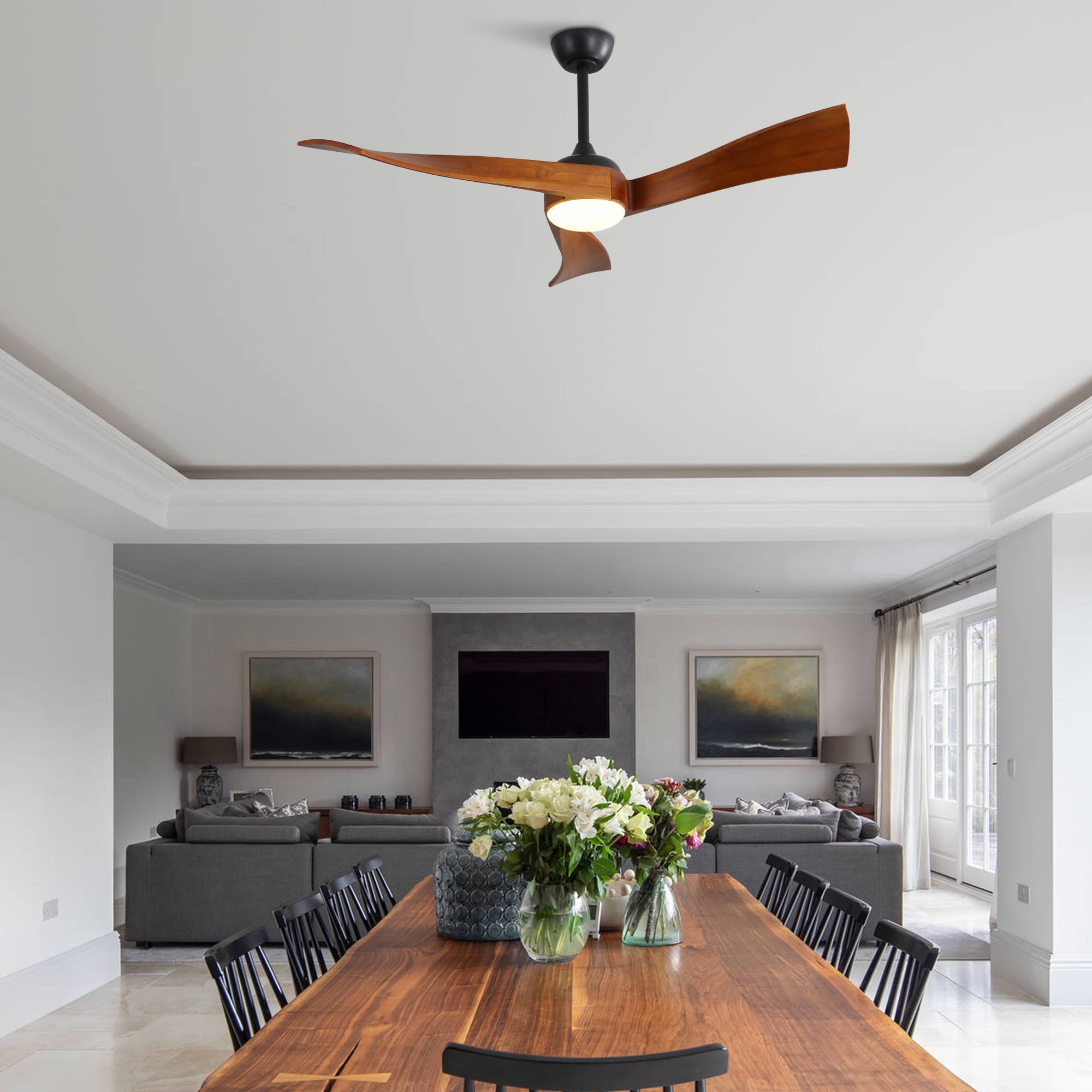 Miniyam 52 Inch Ceiling Fan with Lights & Remote Control, Reversible and Silent DC motor Perfect for Bedroom, Living Room, Brown