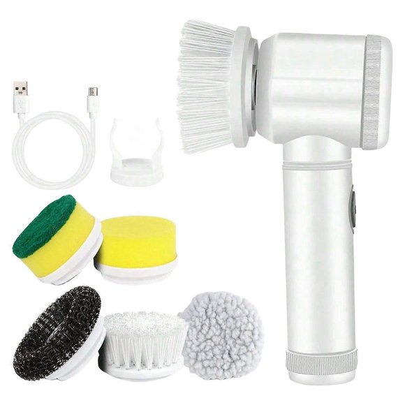 Electric Scrubber USB Rechargeable Wireless Electric Cleaning Brush with 5PCS Brush Head Kitchen Dis