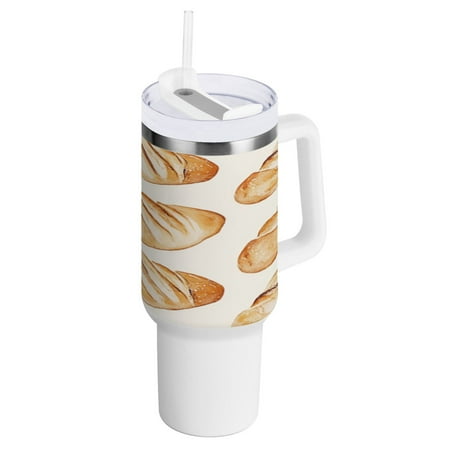 

40 Oz Car Handle Water Bottle 10.8x3.85 Inch Handle And Straw Travel Water Bottle Reusable Stainless Steel Water Bottle Lovely Bread