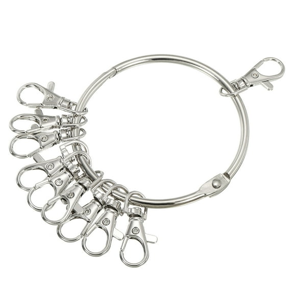 Uxcell 3.4" Dia Key Organizer Keychain Key Management Holder with 10 Buckles Rings Silver