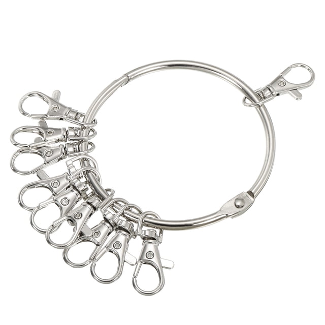 Organizador de llaves Uxcell de 3.4" de diámetro con 10 anillos de hebilla en plata