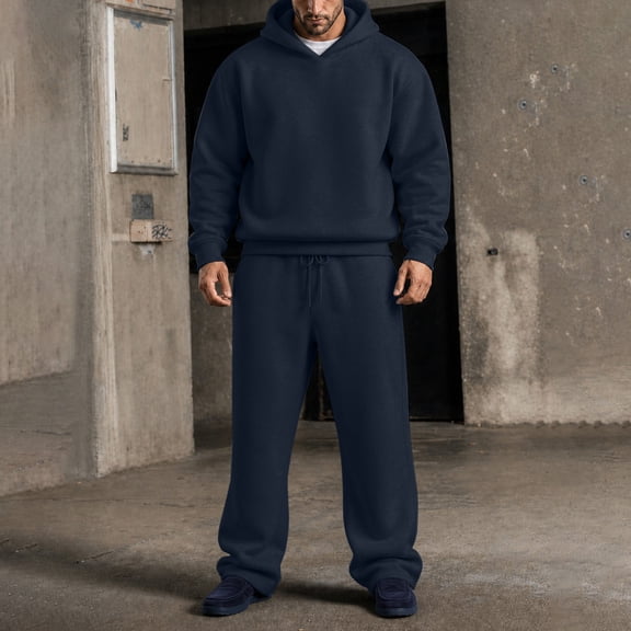 HonestMatter Men's 2 Piece Tracksuit, Hoodie and Sweatpants Set, Fleece Lounge Wear for Jogging Street Style, Black, Size L