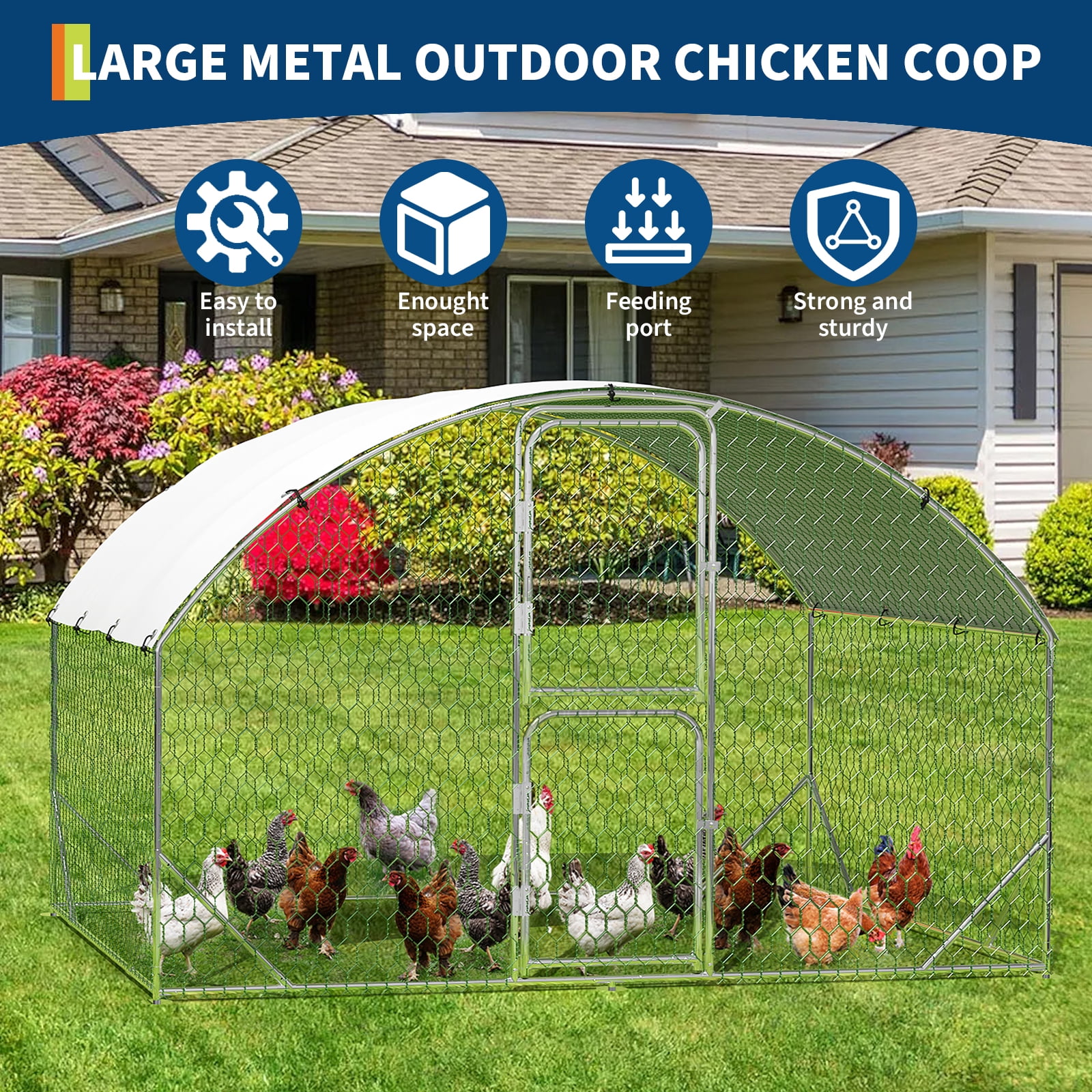 Accreate Large Metal Chicken Coop,Heavy Duty Walkin Chicken Run with Waterproof and Anti-Uv Cover,Chicken Pens Outdoor with Top for Ducks,Rabbits,Walk-in Poultry Cage for Yard,Farm