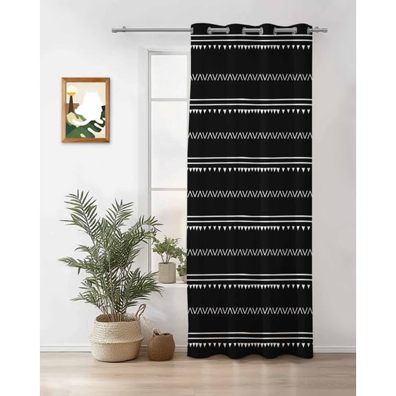 Black Boho Thermal Insulated Blackout Curtains for Bedroom 36 Length Geometric Stripes Triangle Room Darkening Curtain 1 Panel Grommet Window Curtain Drape for Living Room Nursery Room