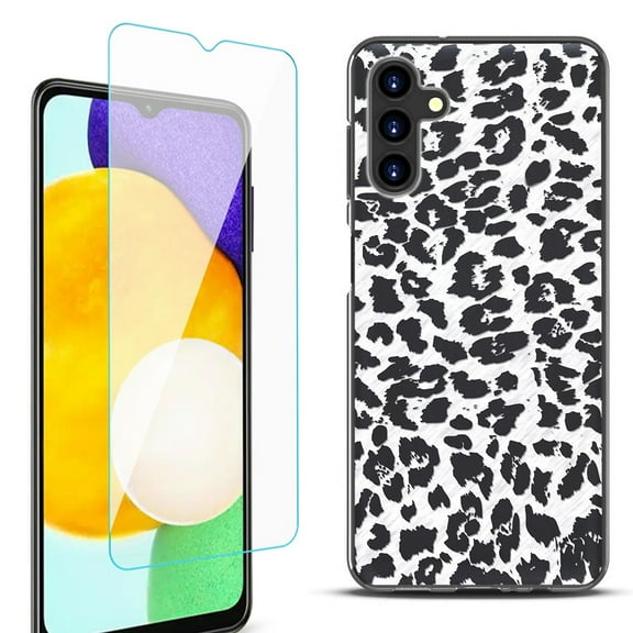 Slim-Fit Protective Fashion Phone Case (Black) for Samsung Galaxy A13 5G, with Tempered Glass Screen Protector, by OneToughShield ® - Cheetah B/W