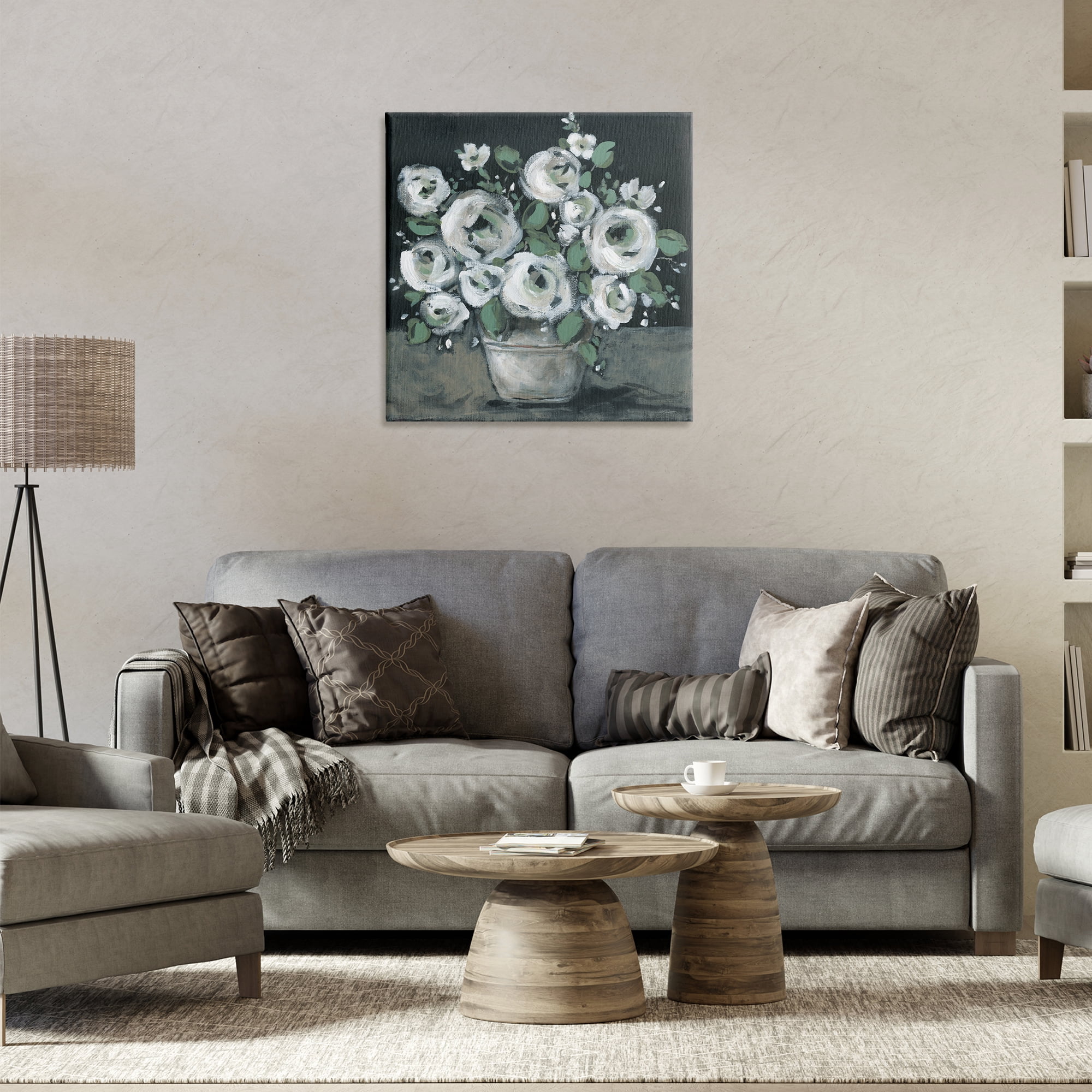 Stupell Industries Muted White Rose Bouquet Plants & Flowers Painting Wrapped Canvas Art Print Wall Art, 24 x 24