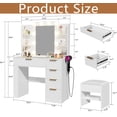 thumbnail image 3 of MIDOQIN Makeup Vanity Desk with Mirror and LED Lights, Fluted Makeup Vanity Table with Charging Station and Holder, Modern Glass Top Vanity Table with 5 Drawers for Bedroom, 3 of 7