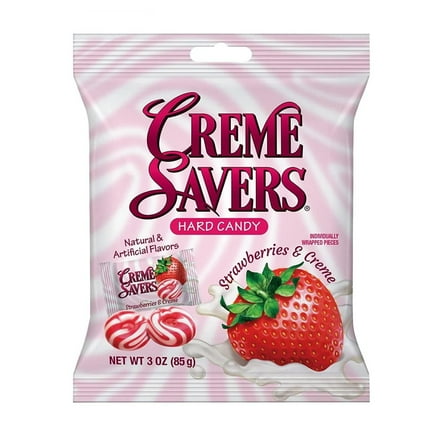 Creme Savers Strawberries and Creme Hard Candy 3 Oz, Pack of 2, Candy Treats Party Favors & Stocking Stuffer on Birthdays, Halloween, Thanksgiving, and Christmas
