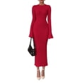 thumbnail image 1 of Vestido PRETTYGARDEN Otoño 2025 Rojo con Mangas Acampanadas y Acanalado XXL, 1 of 7