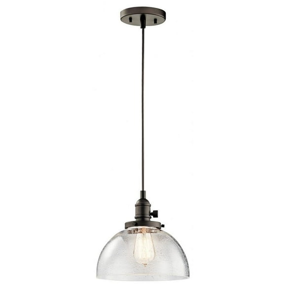 1 Light Farmhouse Vintage Mini Pendant Light Fixture with Clear Seeded Glass-Olde Bronze Finish Bailey Street Home 147-Bel-2013861