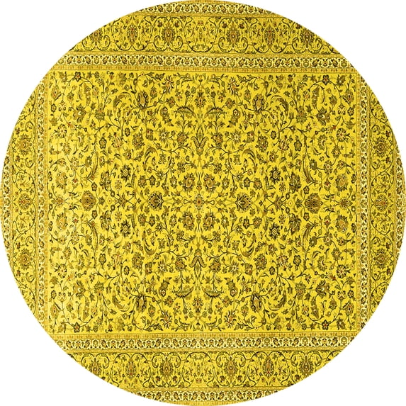 Ahgly Company Machine Washable Indoor Round Persian Yellow Traditional Area Rugs, 4' Round