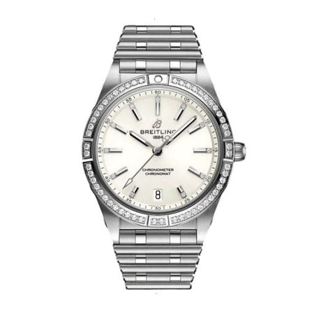 Breitling Chronomat Automatic 36 White Diamond Dial and Bezel Steel Women's Watch A10380591A1A1