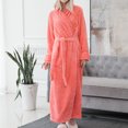 thumbnail image 2 of Homgro Women's Plush Long Robe Soft Cozy Long Sleeve Full Length Fuzzy Fleece Bathrobe Spa Hot Tub Hotel Bath Belted Winter Fluffy Maternity Warm Kimono Pocket Orange Small-Medium, 2 of 5
