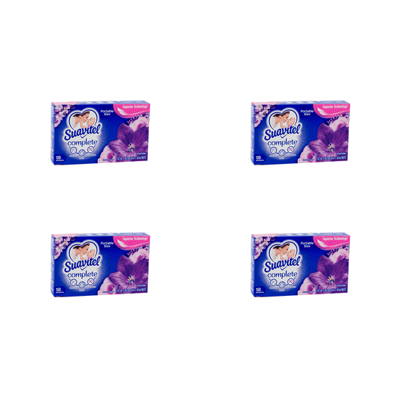 Suavitel Complete Lavender Dryer Sheets( 18 ct × 4 ) ,4Pack – Fresh, Soft & Static-Free