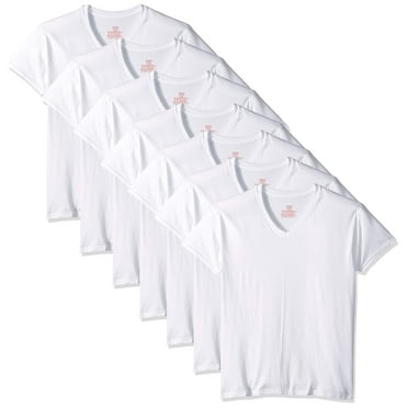 Hanes Ultimate Men's Tagless Ultra Soft V-Neck Tee-Multiple Packs Available, White-7 Pack, Small