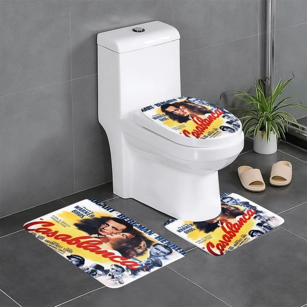 Casablanca Juego de 3 alfombras de baño de coral fleece: tapete de baño + alfombra de inodoro en forma de U + funda de tapa de inodoro en forma de O
