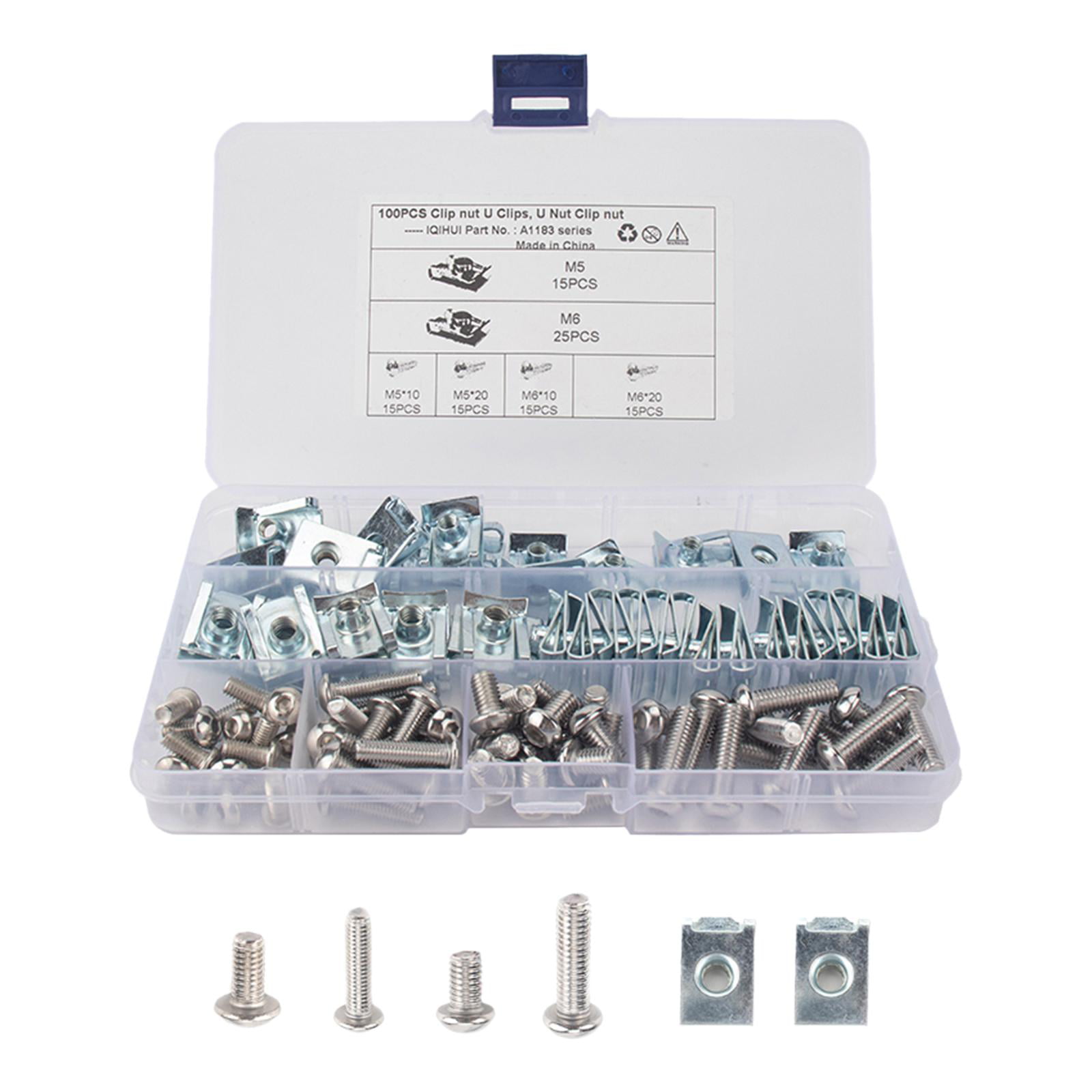 100 Car Nut clip Fasteners Kits 304 Stainless Steel Retainer with Storage  Box Universal M5 M6 for Door Panel Interior 