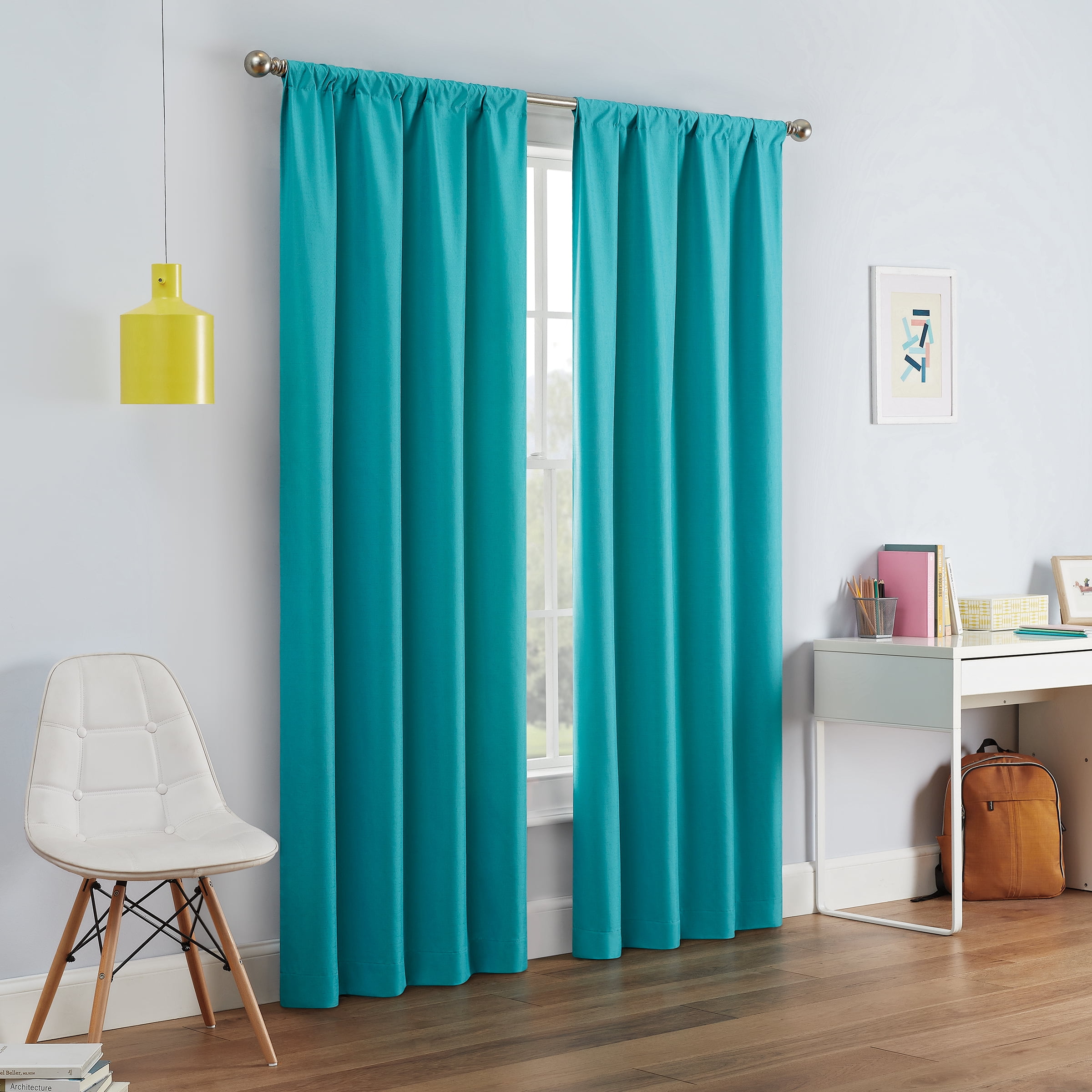 Eclipse Kendall Solid Blackout Rod, Light Turquoise Curtains