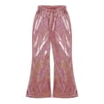 thumbnail image 2 of MSemis Girls Shiny Metallic Flare Pants Bell Bottom Wide Leg Trousers Dancewear, 2 of 7