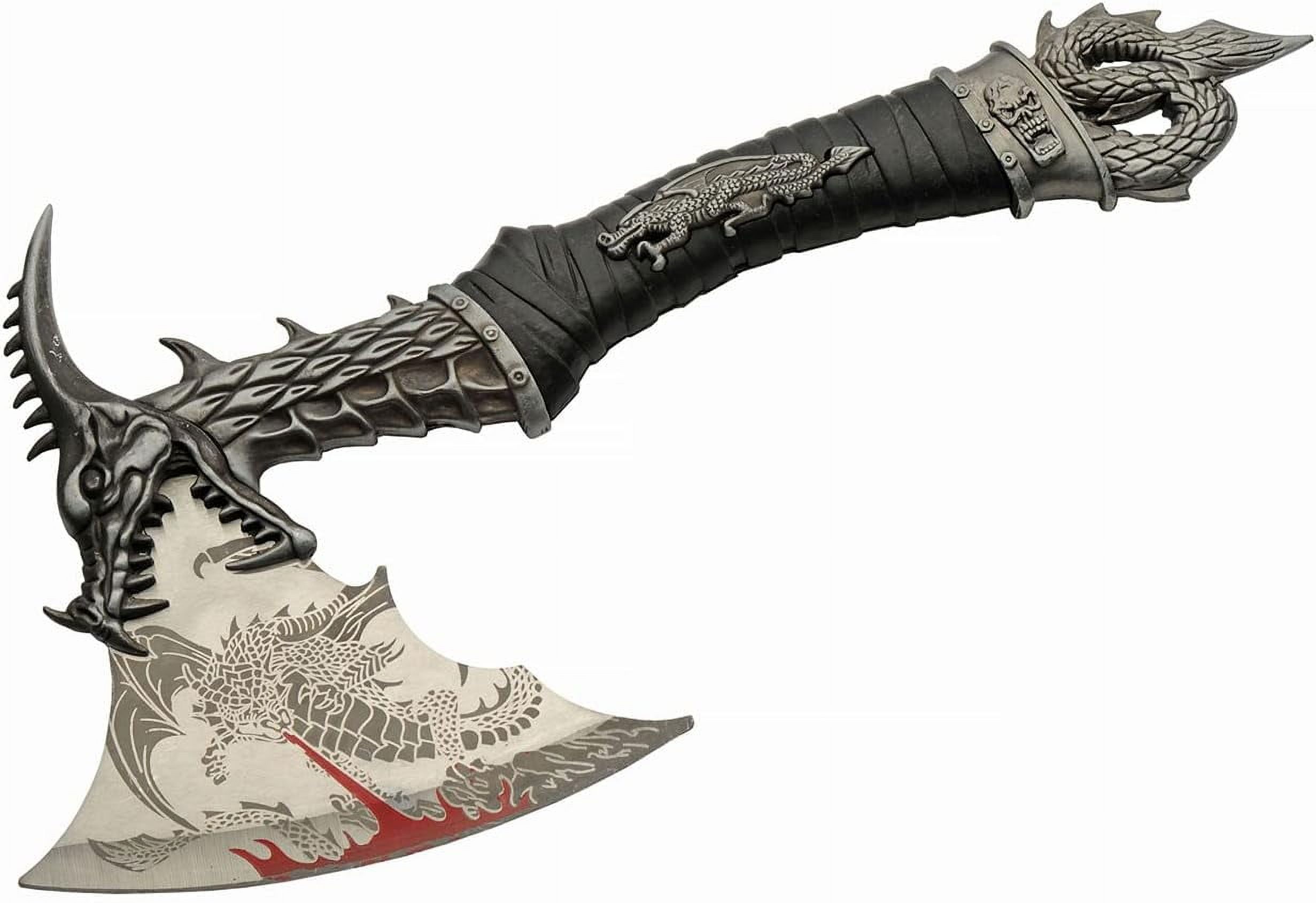 SZCO 14.5" Dragon Hatchet, Stainless Steel Graphic Blade with Dragon Handle, Collectible Display Axe for Home Decor with Wooden Stand
