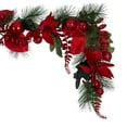 thumbnail image 4 of Vickerman 72" Merry Red Poinsettia, Ball, and Fern Decorated Garland., 4 of 5