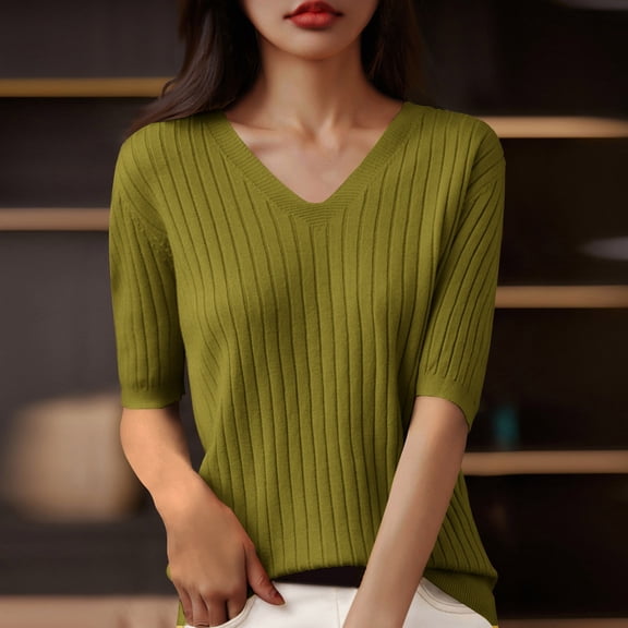 Timegard Ribbed Tops for Women Square Neck Short Sleeve Slim Tee Casual Going out Comfy Tops Solid Color