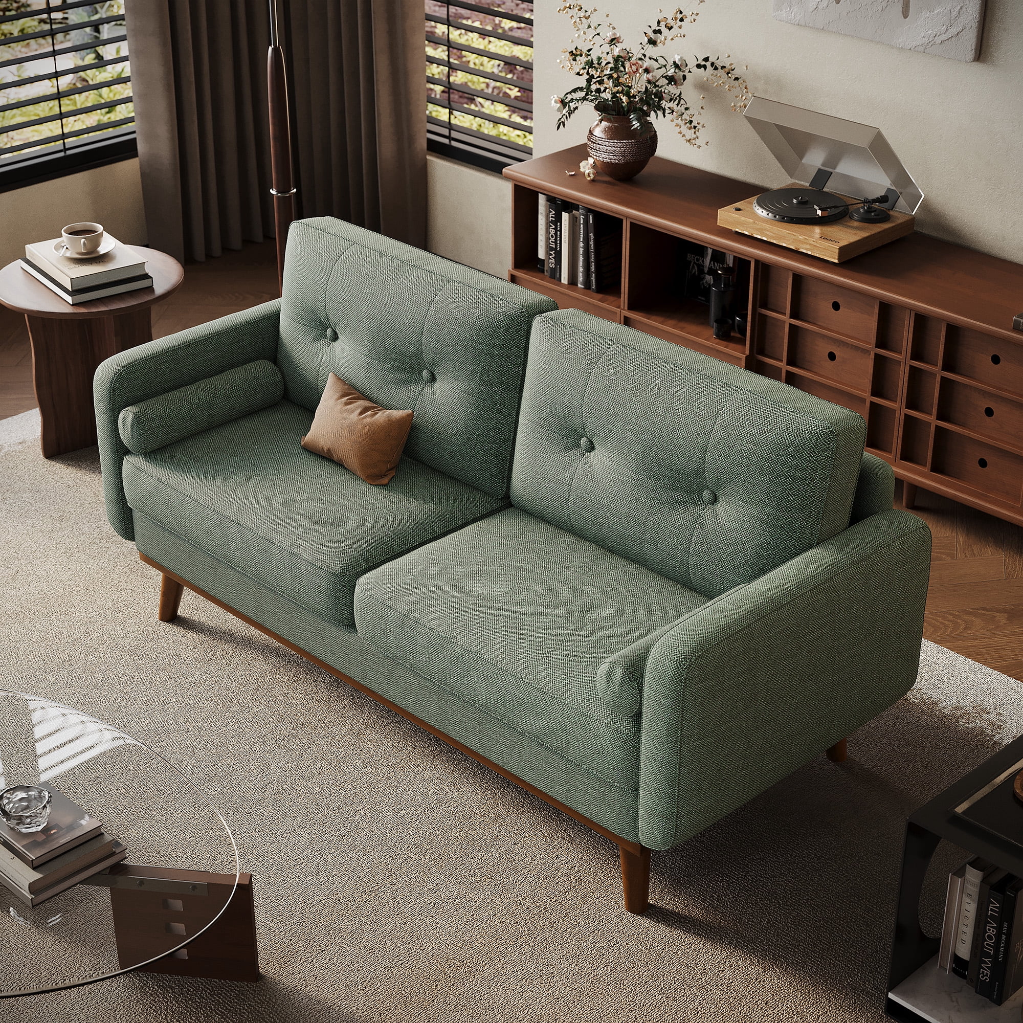 Modern Accent 65"W Loveseat Sofa, Button Tufted Upholstered Furniture,Mid Century Modern Decor Love Seat Couches for Living Room, Small Couch for Bedroom Office Apartment, So-lid & Easy to Install