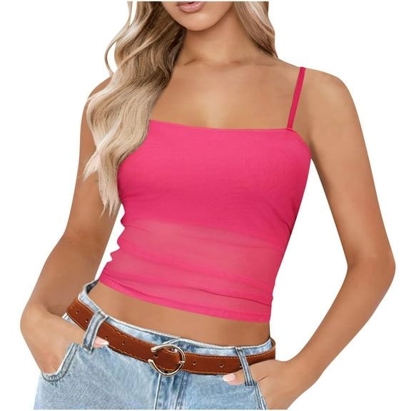 Heisall Women's Solid Color Sleeveless Mesh Tank Top Slim Fit Casual Tops for Summer Spring