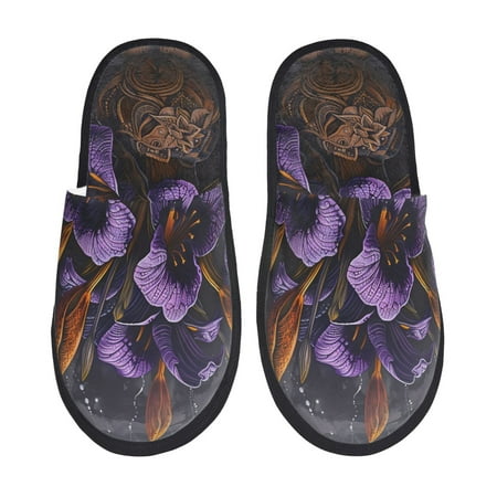 

Tideii Ornate Purple Floral Vase for Home Indoor Cotton Slippers Autumn and Winter EVA Plush Slippers Household Supplies Unisex-Medium