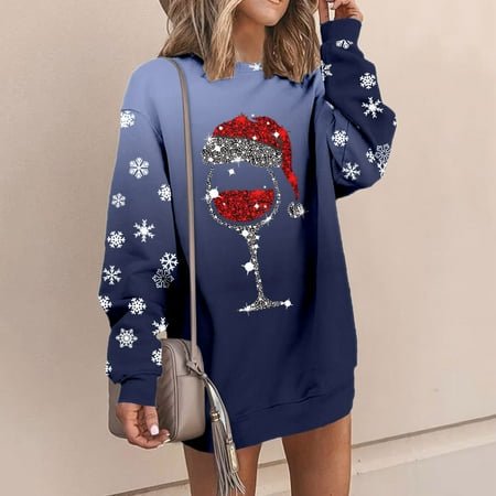 MKLEKYY Pull Bleu Clair Femme Confortable Merryy Noël Long Col Rond Robe Sweat à Manches Longues