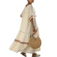 thumbnail image 3 of IFNWSV Robes Grande Taille, Robe Longue Ample à Rayures à Manches Mi-Longues et Col en V avec Poche Style Mode Décontracté, Robes d'Été pour Femmes Rouge 2TG, 3 of 5