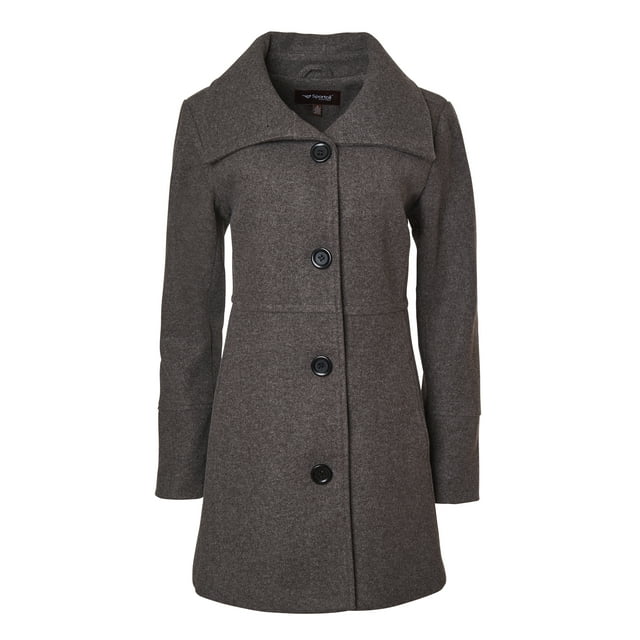 Womens Mid-Length Single Breasted Wool Look Dress Coat with Pockets - Charcoal (2X)
