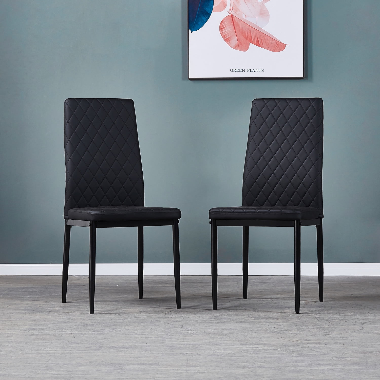 Set of 4 Leather Dining Chairs Set, Upholstered Cushion & High Back