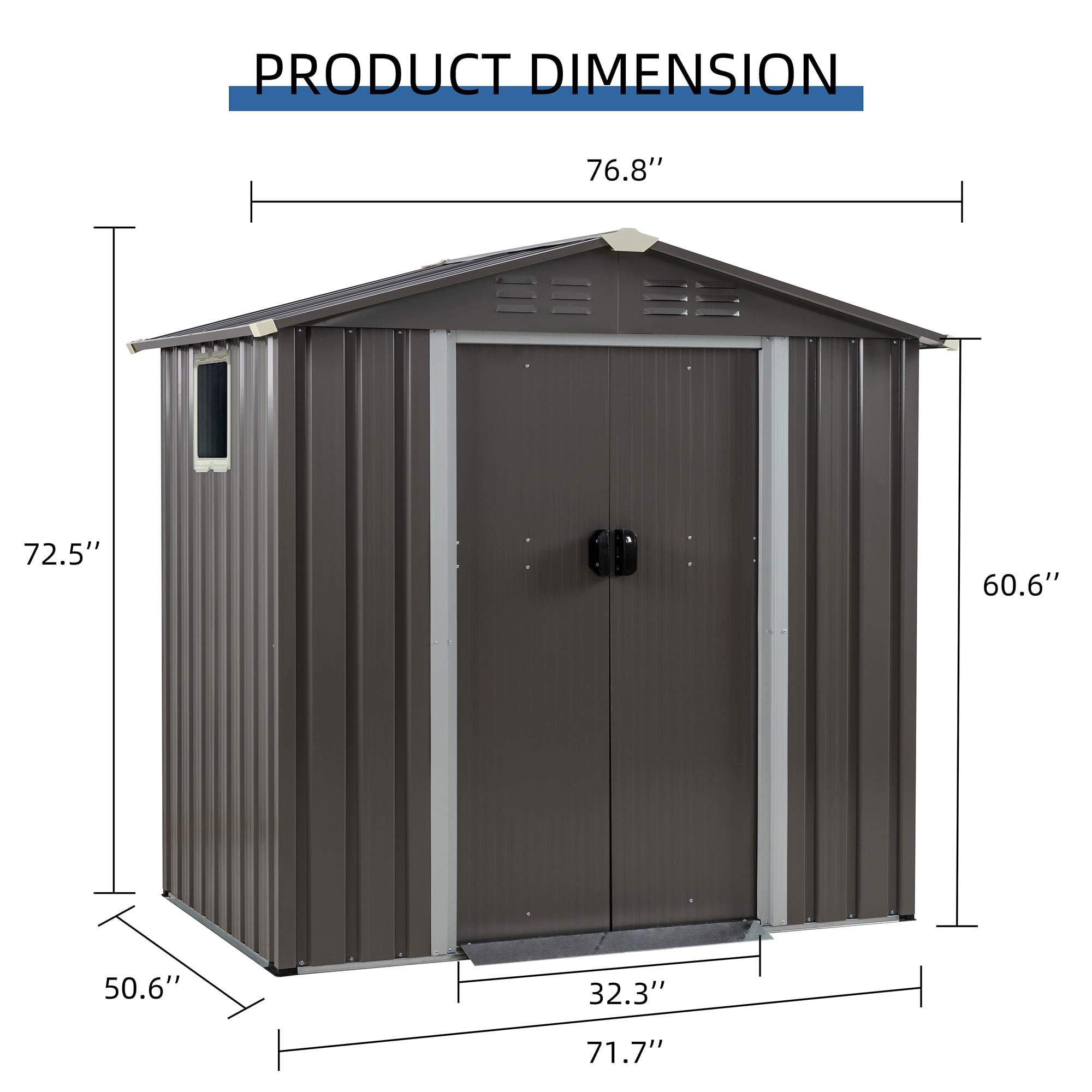 Sobaniilo 6x4x6FT Outdoor Storage Shed Clearance with Lockable Door Metal Garden Shed Steel Anti-Corrosion Storage House Waterproof Tool Shed(Gray)